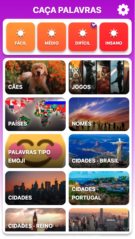 Word Search screenshot showing themed word packs.